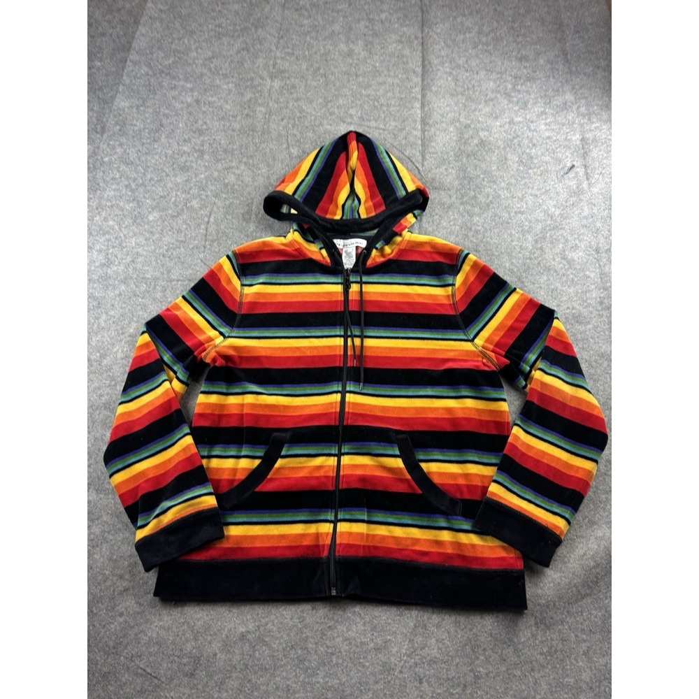 VTG Y2k 90s 00s Jones New York Colorful Rainbow Velvet Zip Up Hoodie Women's L